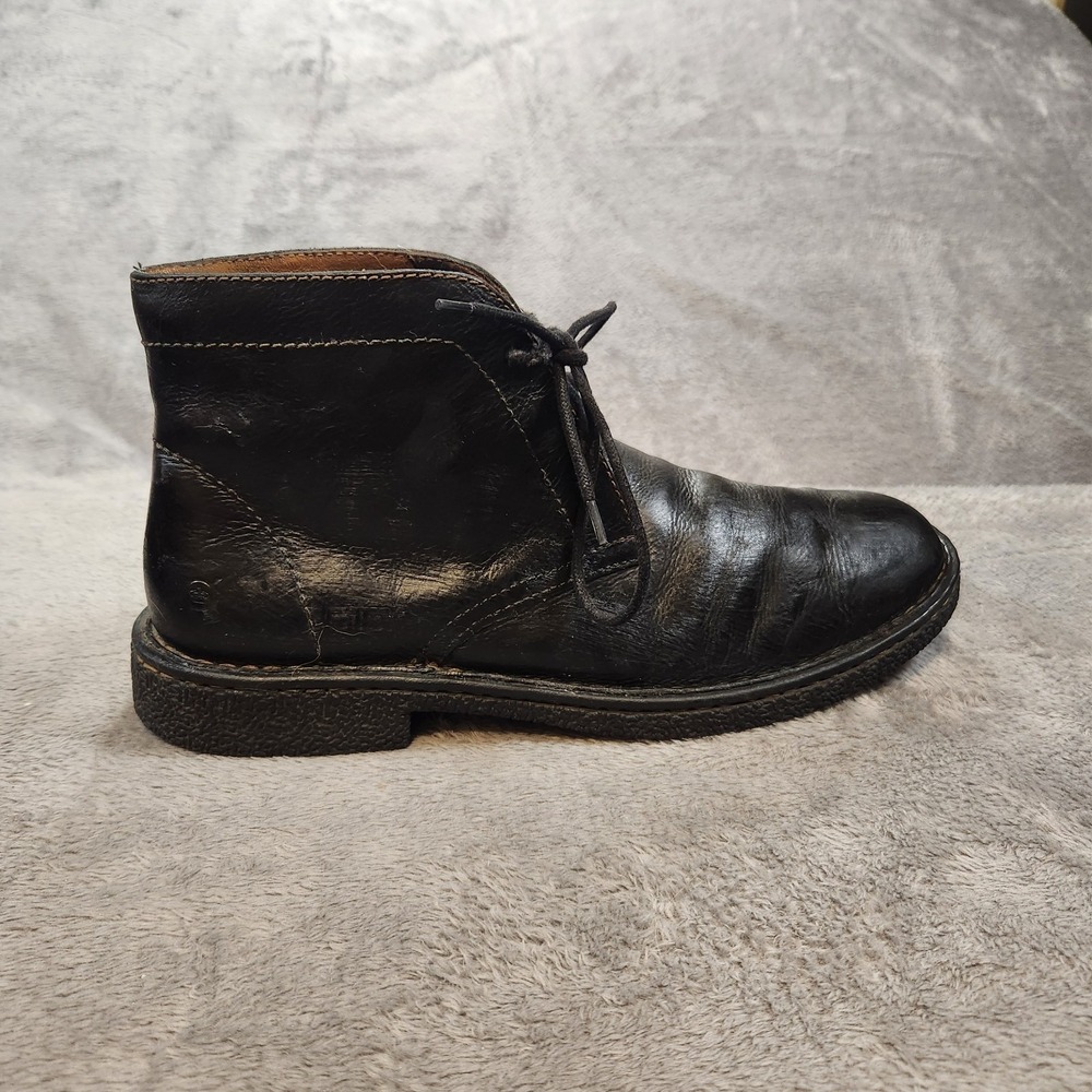 Born Boots Mens 10.5 Black Soft Full Grain Leather Suede Lining Harrison Chukka